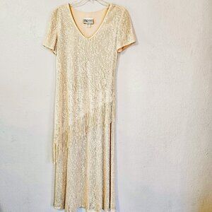 S. L. Fashions Women's Connected Dress Champagne Beige Metallic Thread Size 10